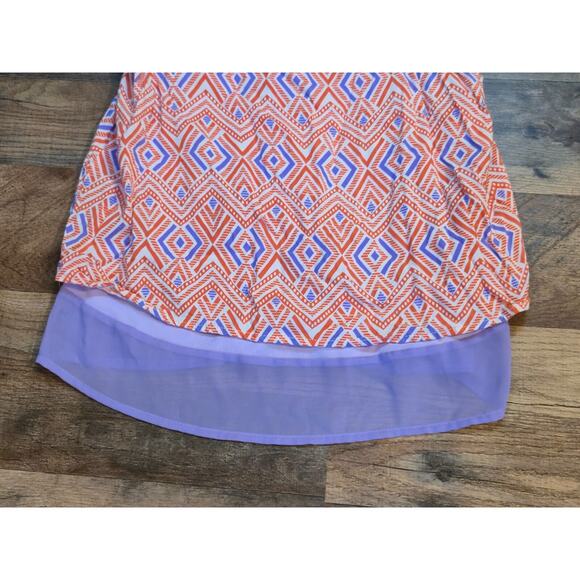 Everly S Aztec Print Tank Top Multicolor Hi-Low Chiffon Layered Boho Festival - Picture 6 of 9